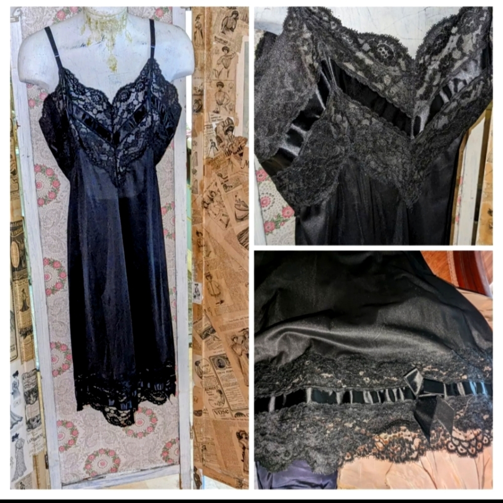 Sold In Cross Post Vintage Vanity Fair Black Slip Satin Never Worn 1970s
